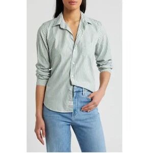 Frank & Eileen Barry Stripe Tailored Green White Button Down Shirt Cotton SZ XS